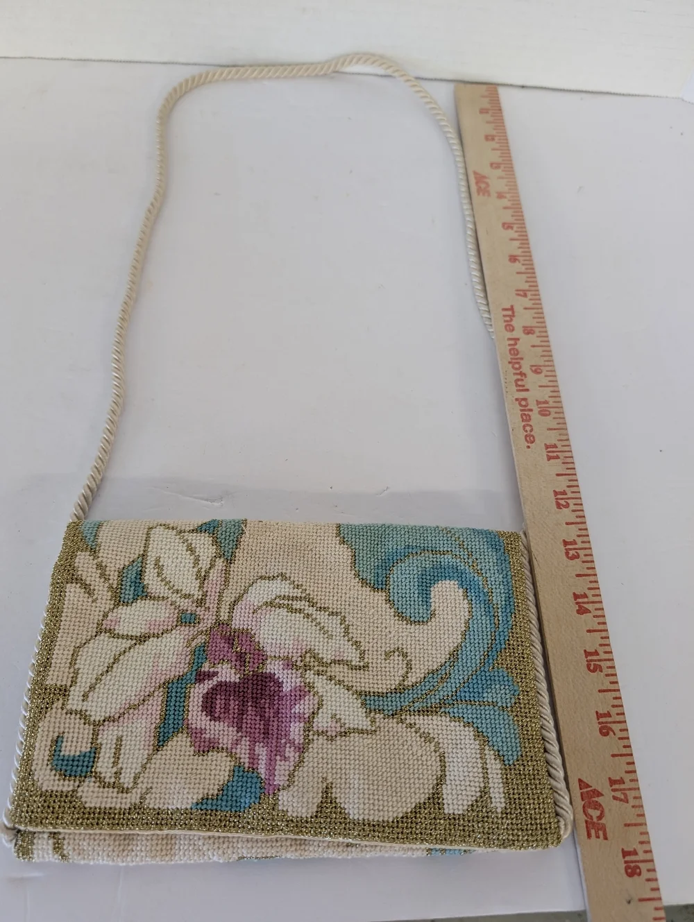 Crossbody Bag in Cream, Teal & Pink Hand Crafted.
